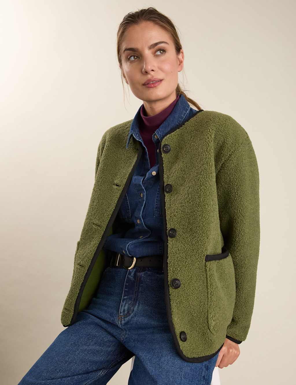 BAUKJEN Borg Textured Relaxed Jacket Khaki