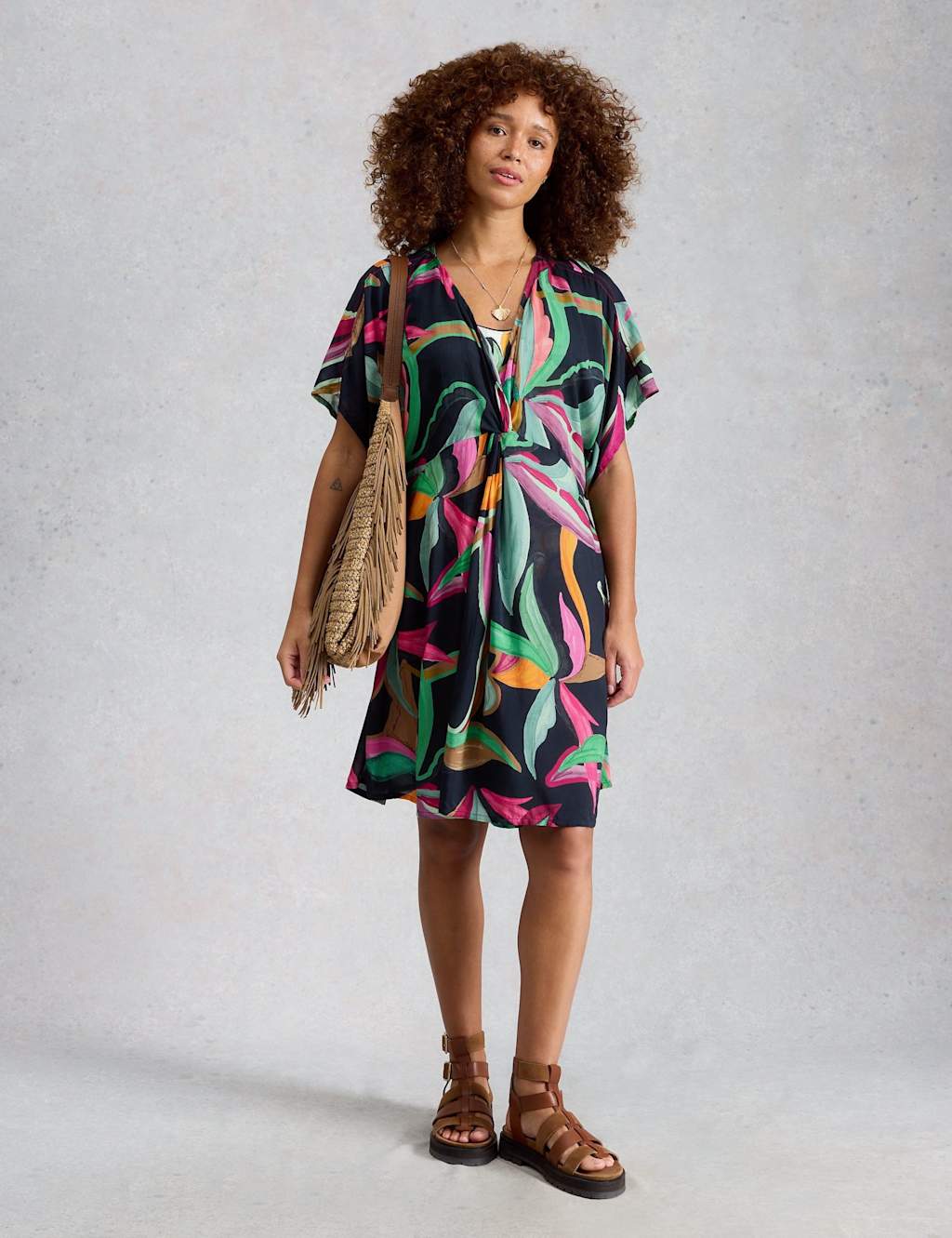 White Stuff Women's Printed Cover Up Mini Kimono Beach Dress - Large - Black Mix - Available at M&S