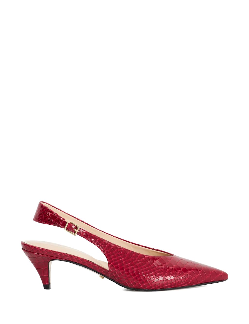 Dune London Leather Snakeskin Kitten Heel Slingback Shoes Red