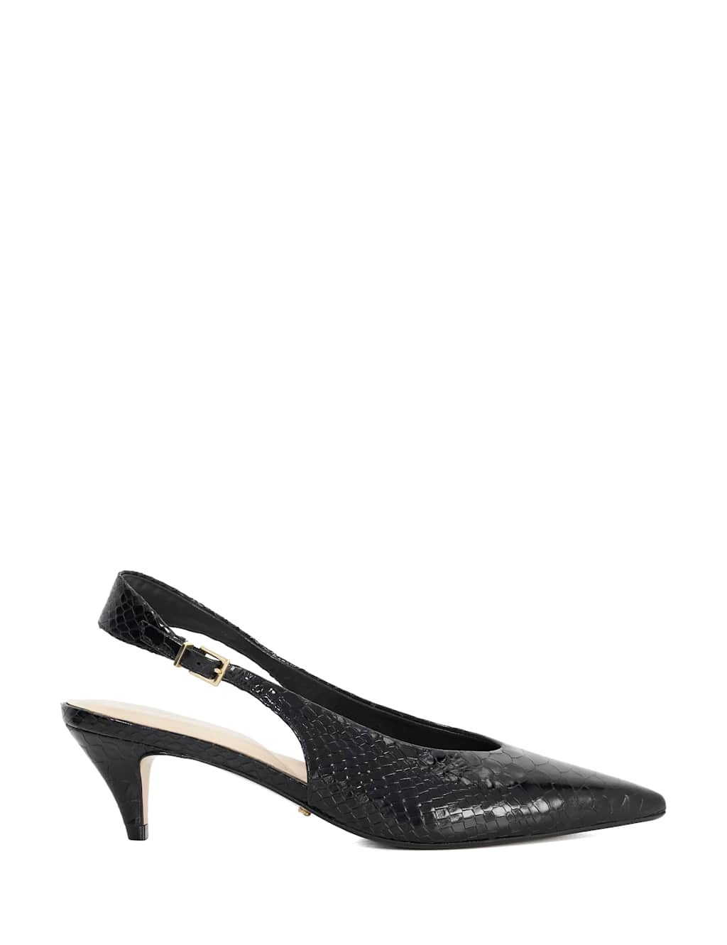 Dune London Leather Snakeskin Kitten Heel Slingback Shoes Black