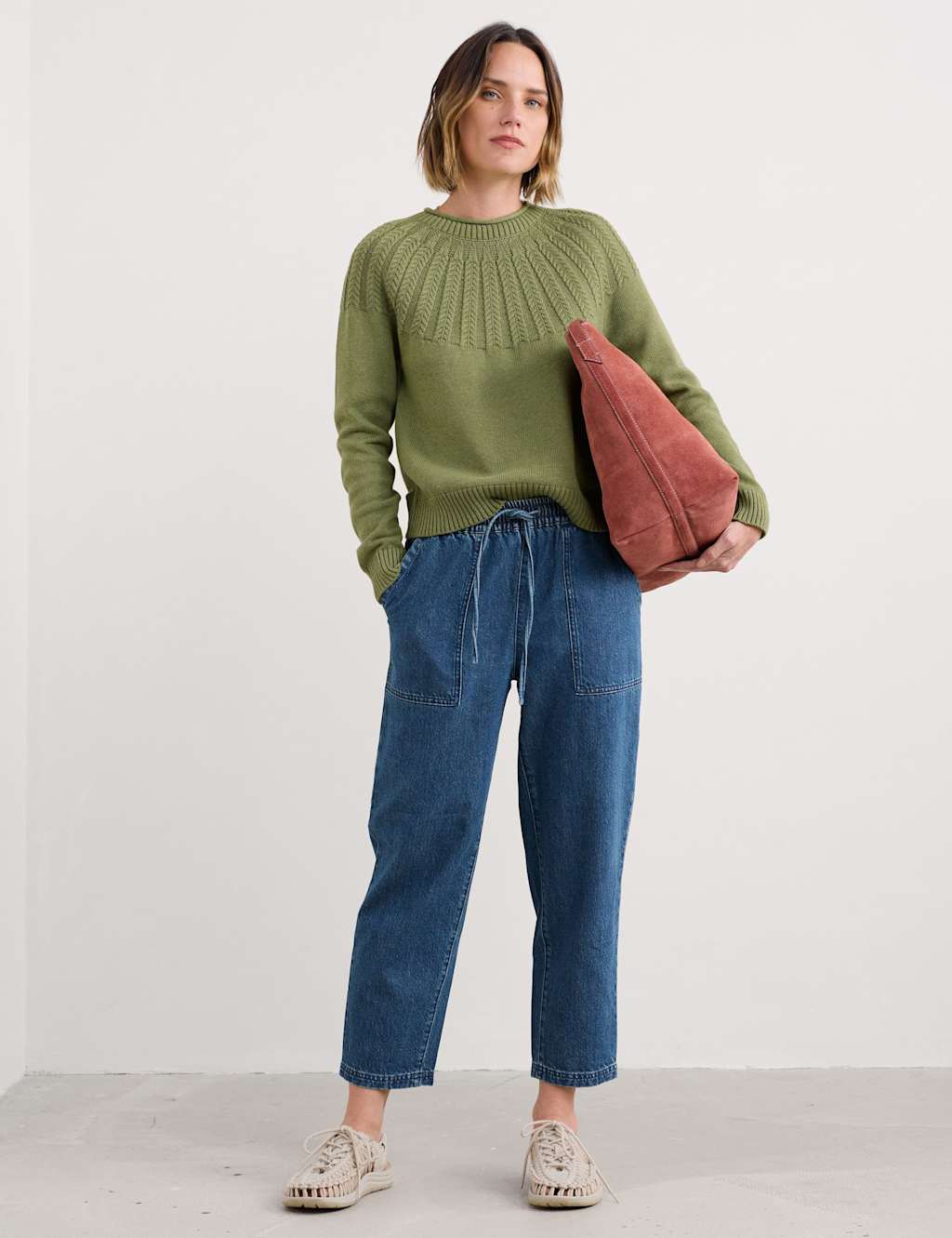 Seasalt Cornwall Women's Pure Cotton Crew Neck Yoke Detail Jumper - 14 - Green, Pink,Green