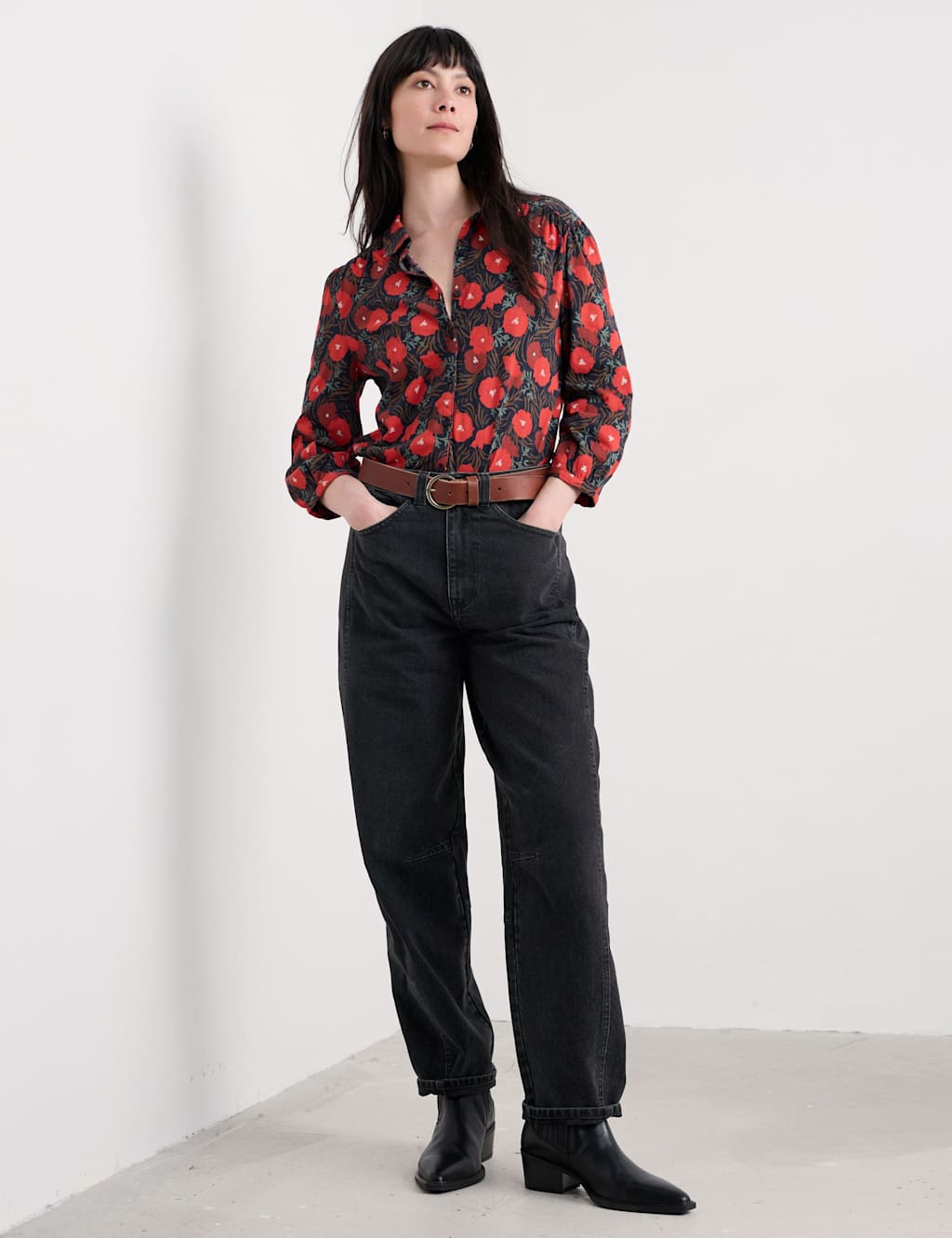 Seasalt Cornwall Cotton Rich Floral Collared Shirt Multi