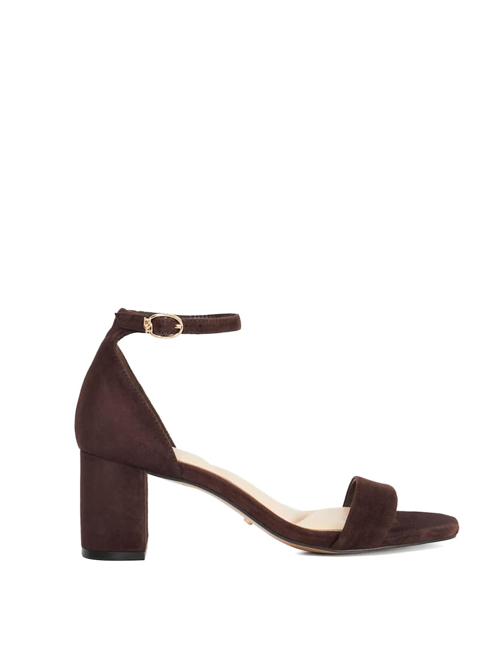 Dune London Leather Ankle Strap Block Heel Sandals Brown