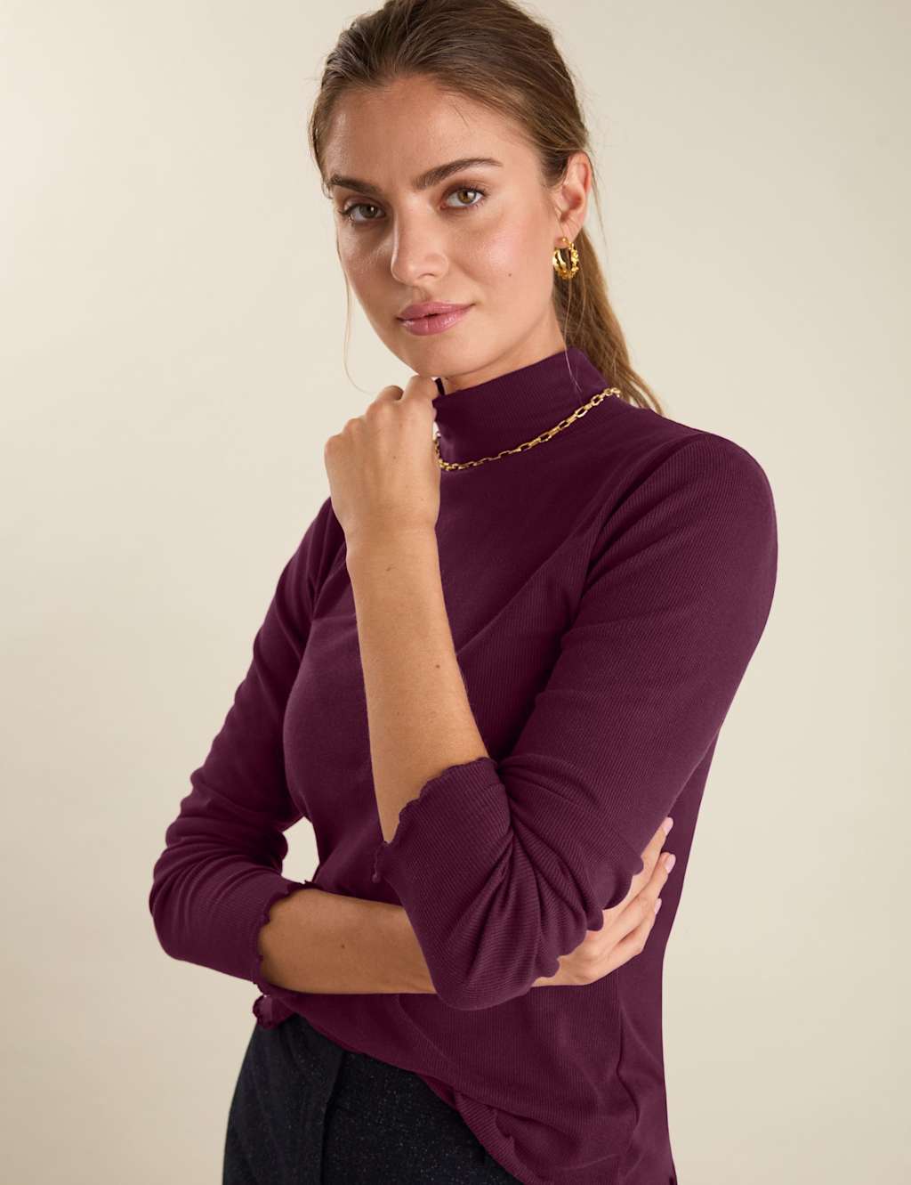 BAUKJEN Cotton Blend Roll Neck Top Purple