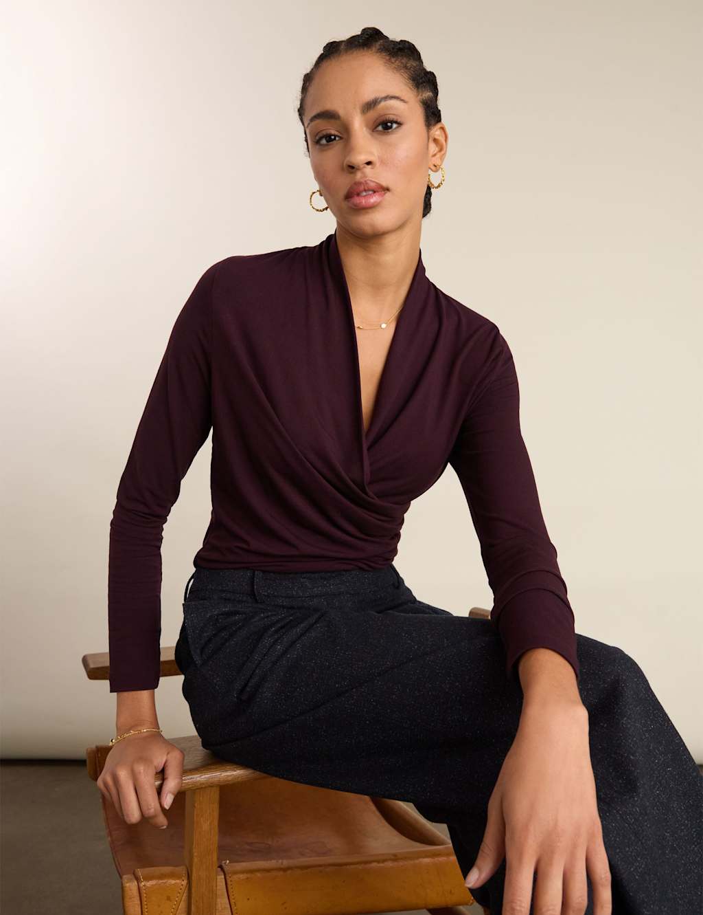 BAUKJEN Jersey V-Neck Wrap Top Plum