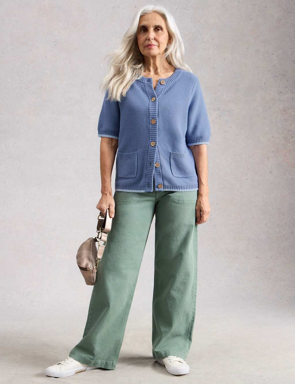 White Stuff Women's Pure Cotton Textured Short Sleeved Cardigan - 14 - Blue - Available at M&S