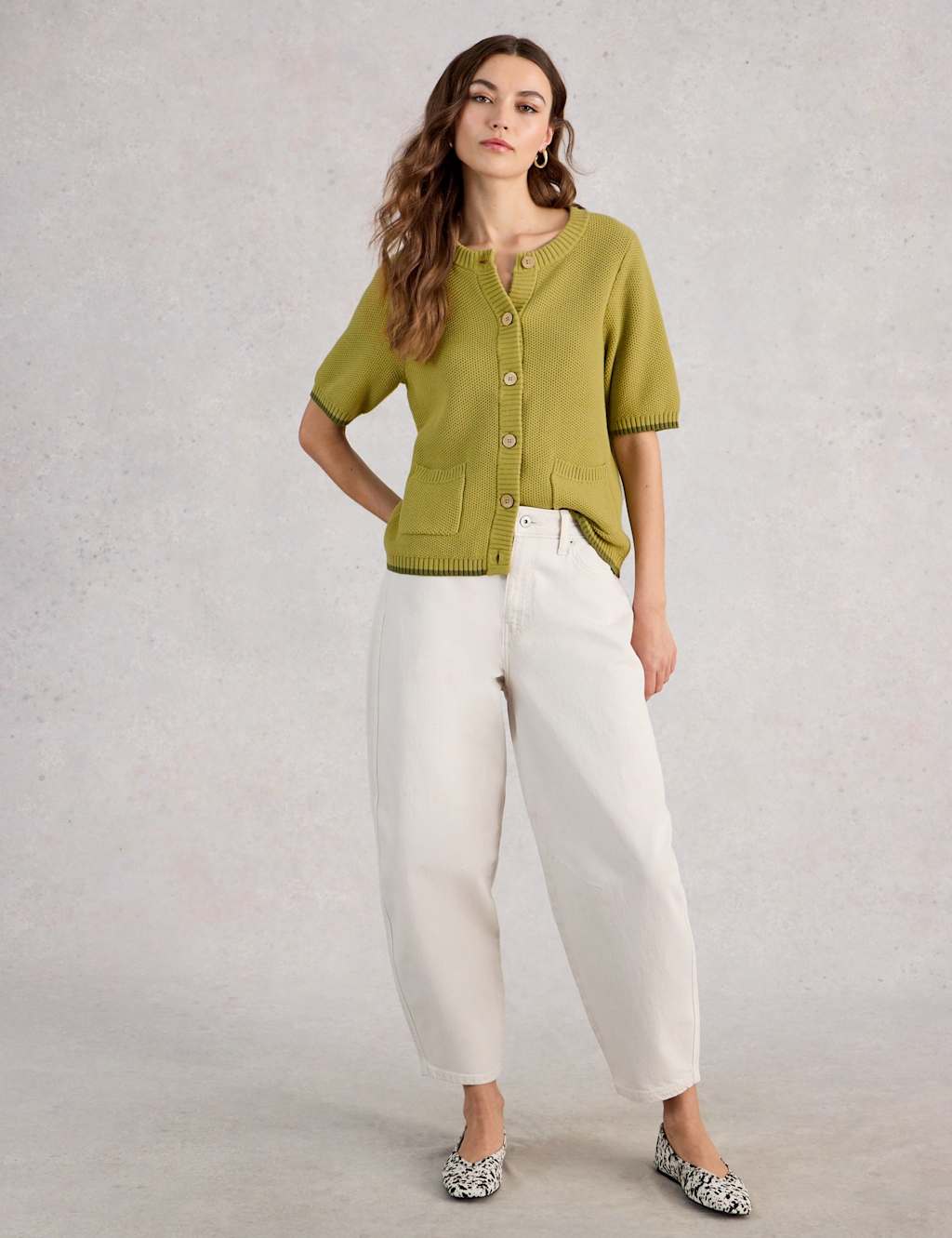 White Stuff Women's Pure Cotton Textured Short Sleeved Cardigan - 14 - Green - Available at M&S