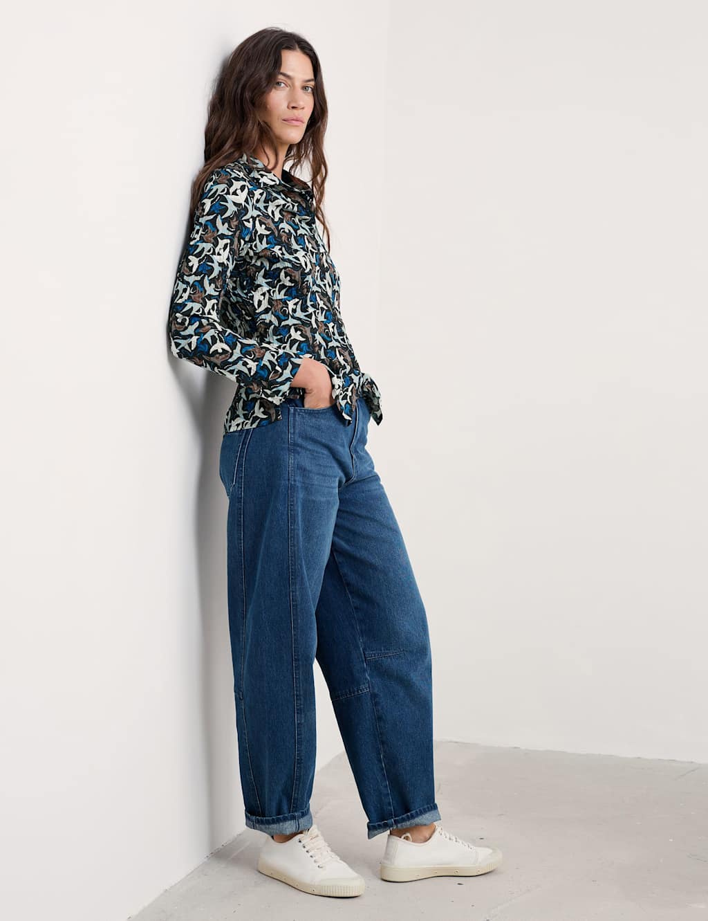 Seasalt Cornwall Pure Cotton Textured Bird Print Shirt Teal Mix