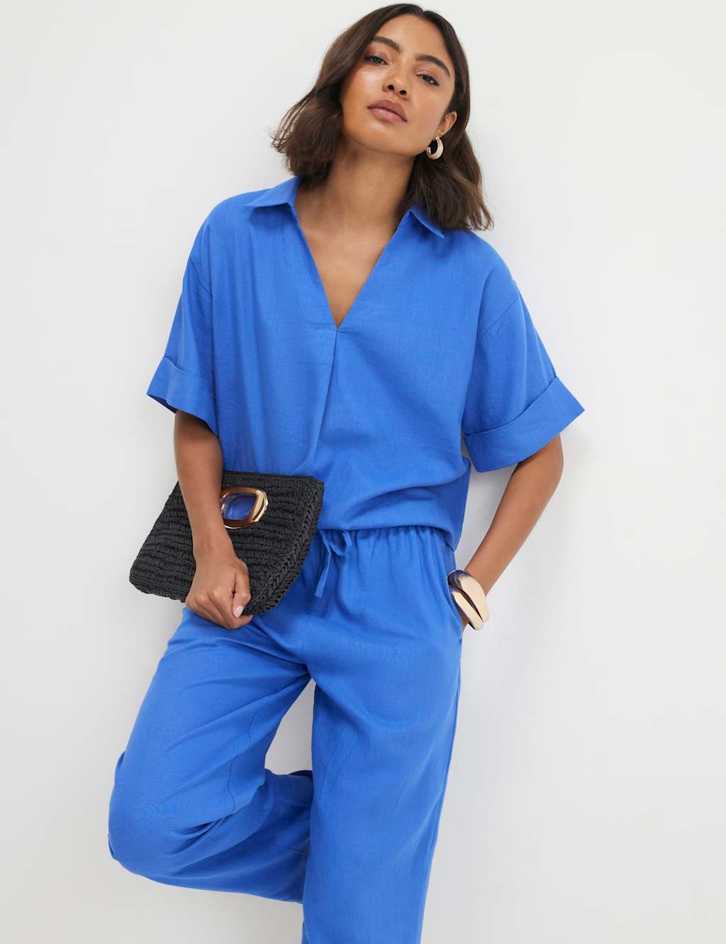 River Island Women's Linen Blend Collared Shirt - Extra Small - Blue - Available at M&S