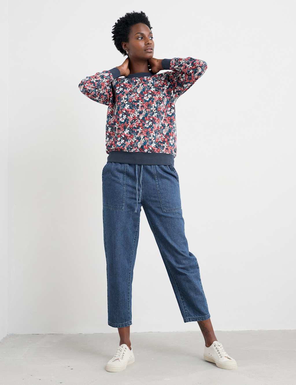 Seasalt Cornwall Pure Cotton Floral Sweatshirt Pink Mix