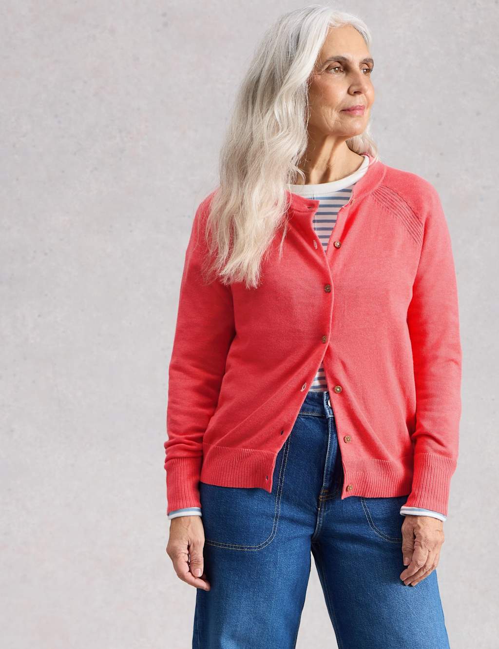 White Stuff Women's Pure Cotton Crew Neck Cardigan - 10 - Pink - Available at M&S