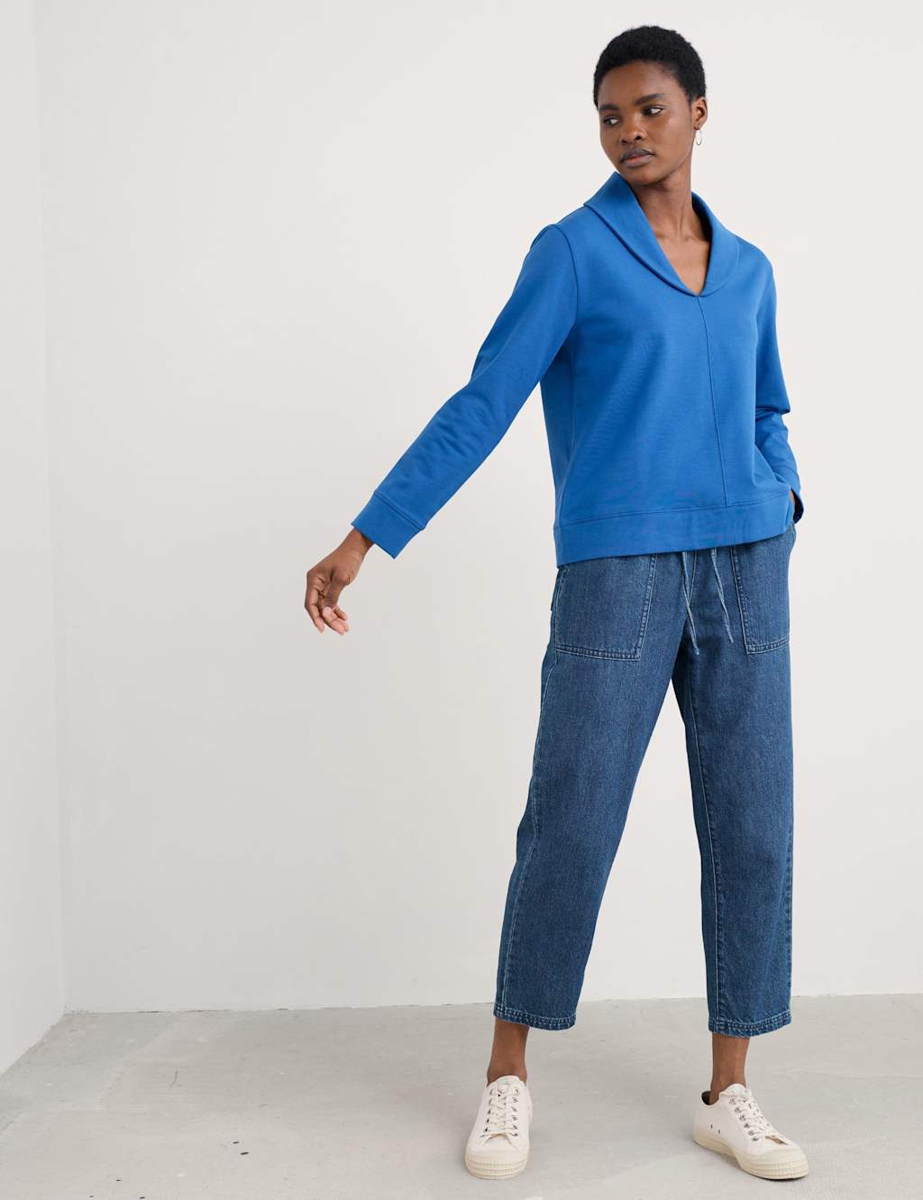 Seasalt Cornwall Cotton Rich Shawl Neck Sweatshirt Blue