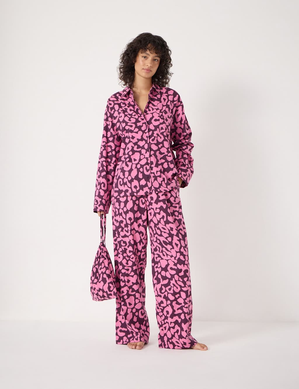 HUSH Cotton Rich Brushed Animal Print Pyjamas Pink Mix