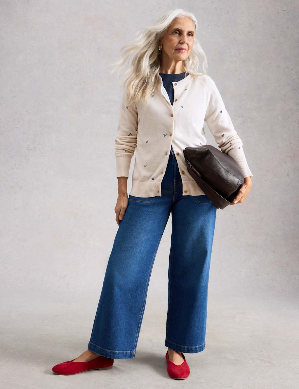 White Stuff Women's Wool Blend Embroidered Crew Neck Cardigan - 14 - White Mix - Available at M&S
