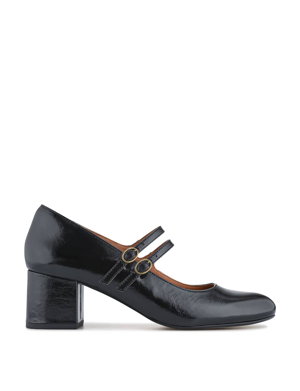 Jones Bootmaker Wide Fit Patent Leather Double Strap Mary Janes Black