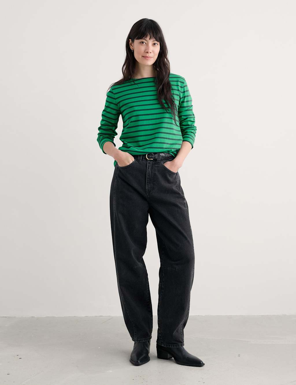 Seasalt Cornwall Pure Cotton Striped Top Green Mix