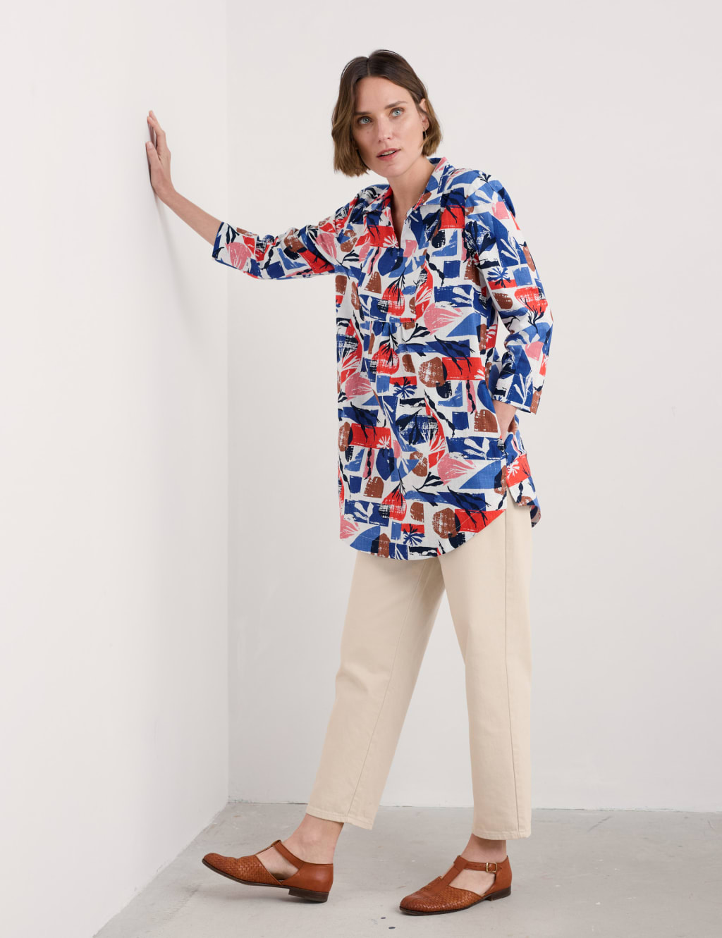Cotton Rich Printed Notch Neck Relaxed Tunic