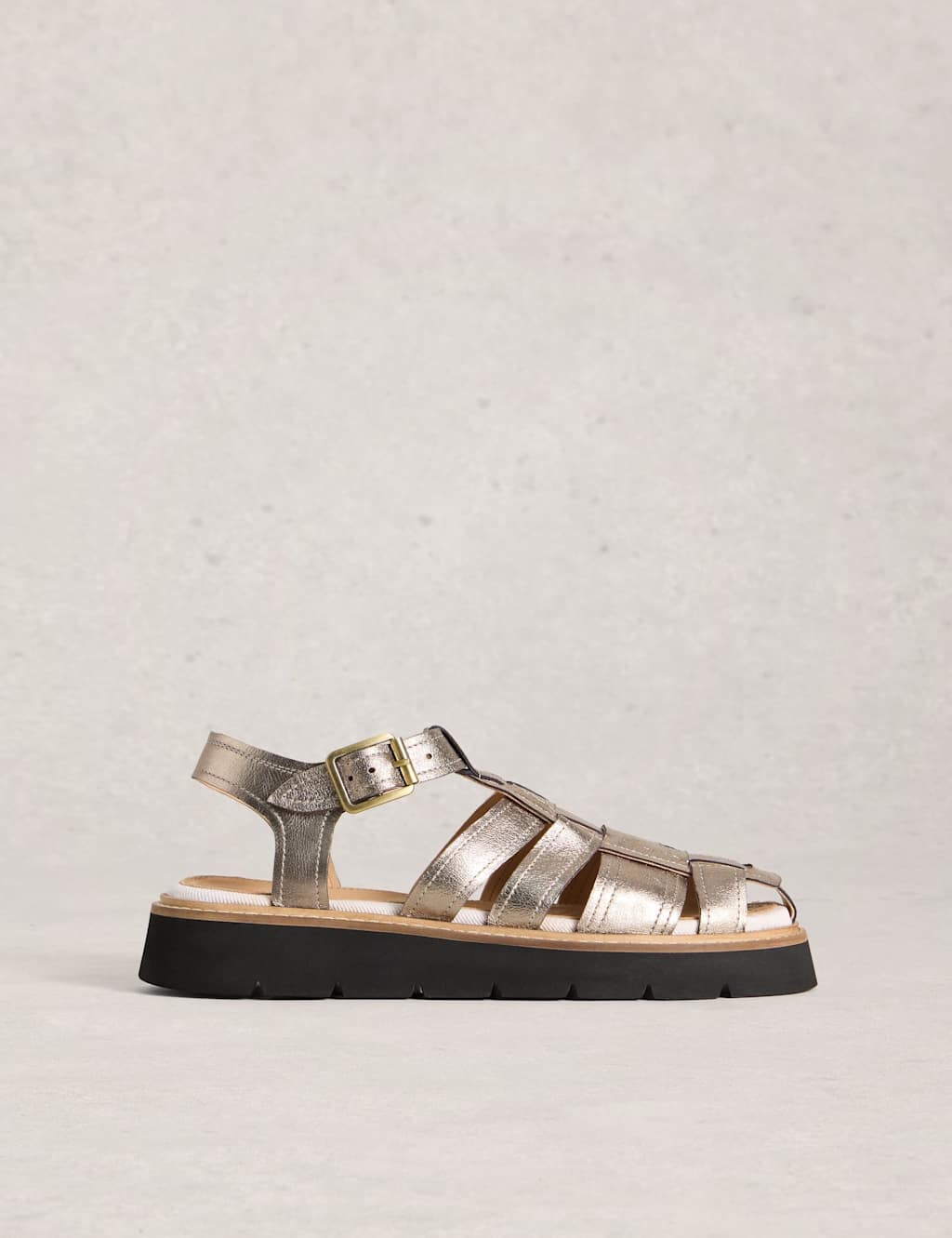 White Stuff Leather Metallic Flat Gladiator Sandals Metallic