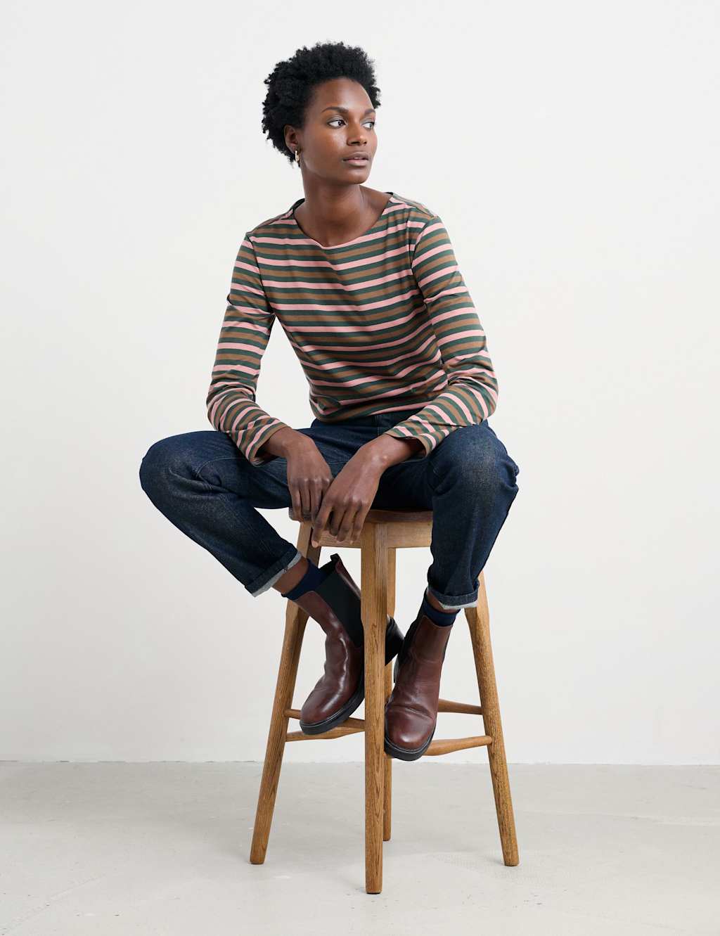 Seasalt Cornwall Pure Cotton Striped Slash Neck Top Multi