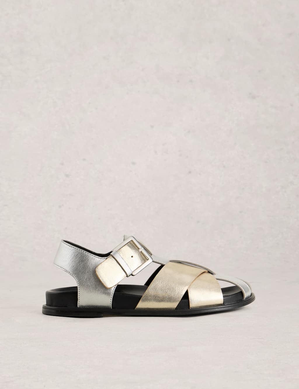 White Stuff Leather Metallic Buckle Gladiator Sandals Metallic