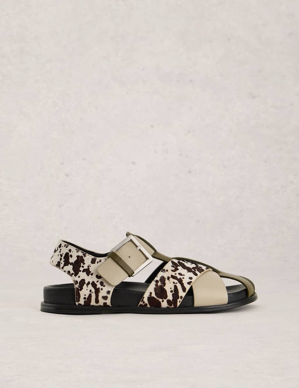 White Stuff Leather Metallic Buckle Gladiator Sandals Black Mix
