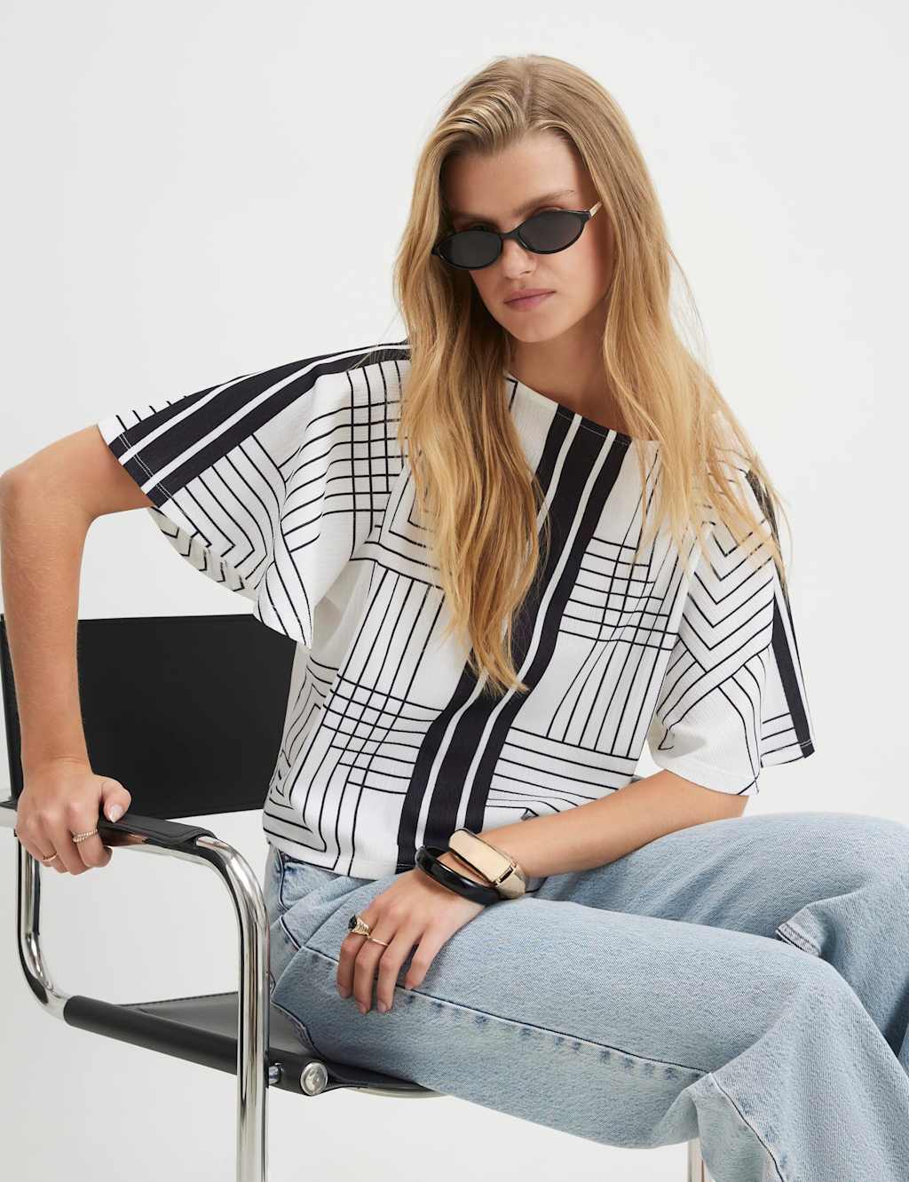 River Island Women's Pure Cotton Geometric T-Shirt - Medium - Cream Mix - Available at M&S