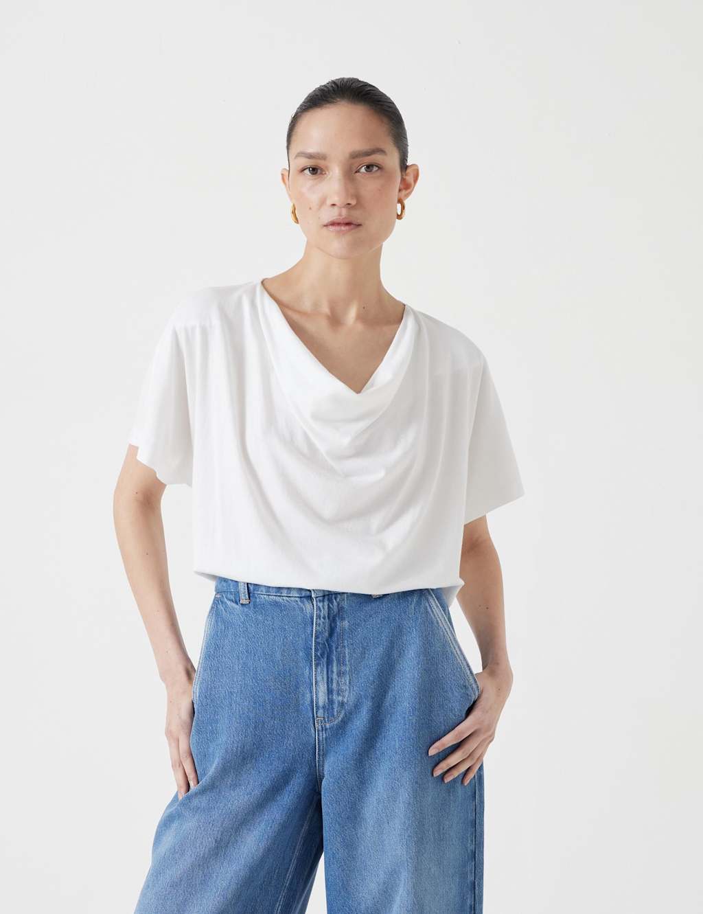 Cotton Rich Cowl Neck T-Shirt