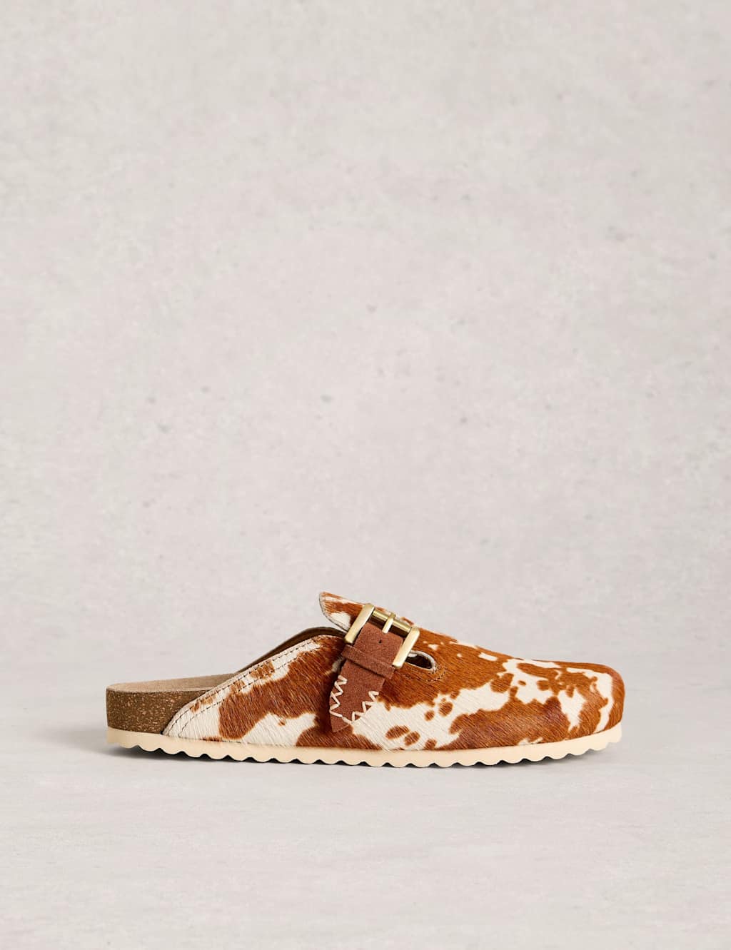White Stuff Women's Leather Hair On Animal Print Clogs - 4 - Natural Mix - Available at M&S