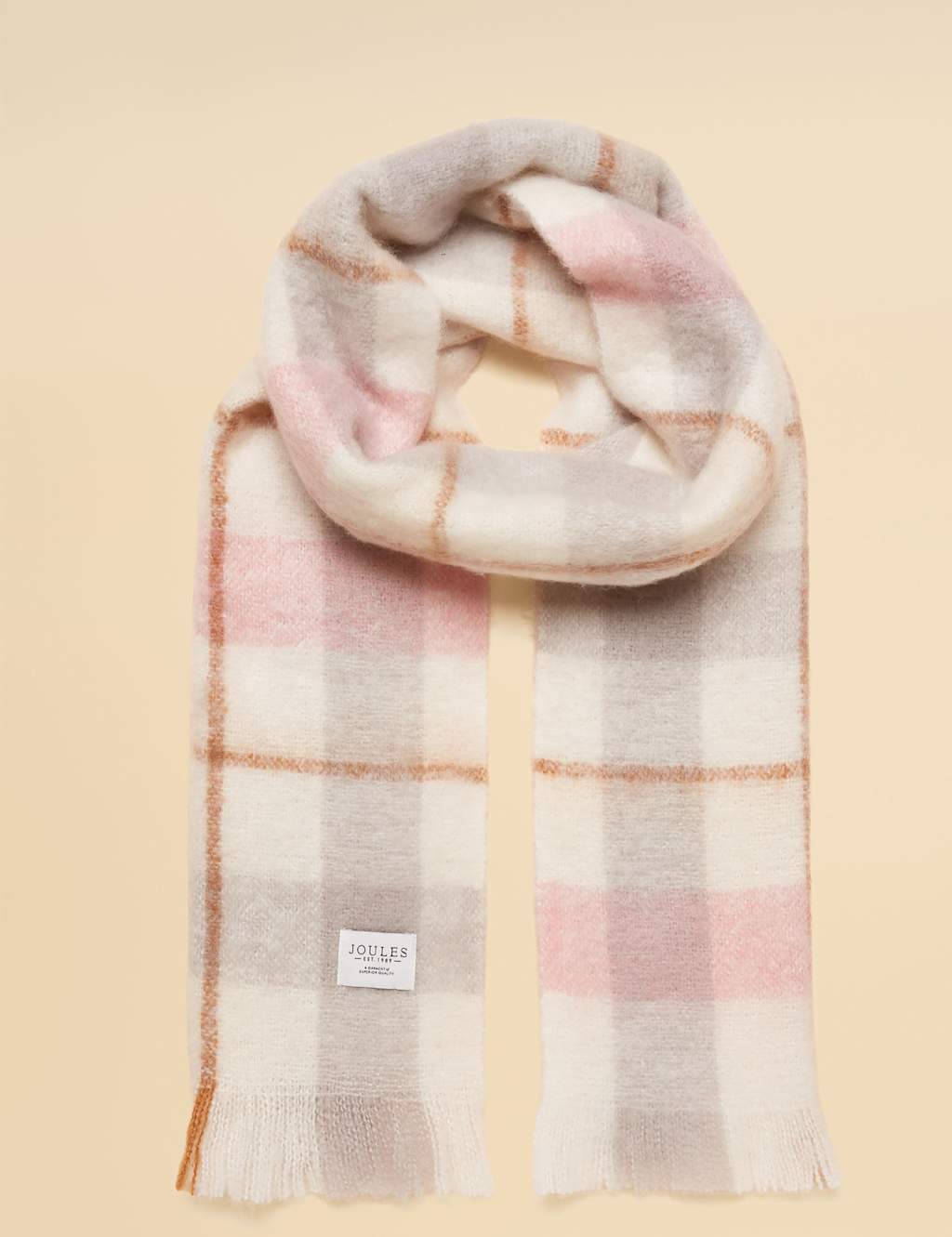 Joules Checked Scarf Pink Mix