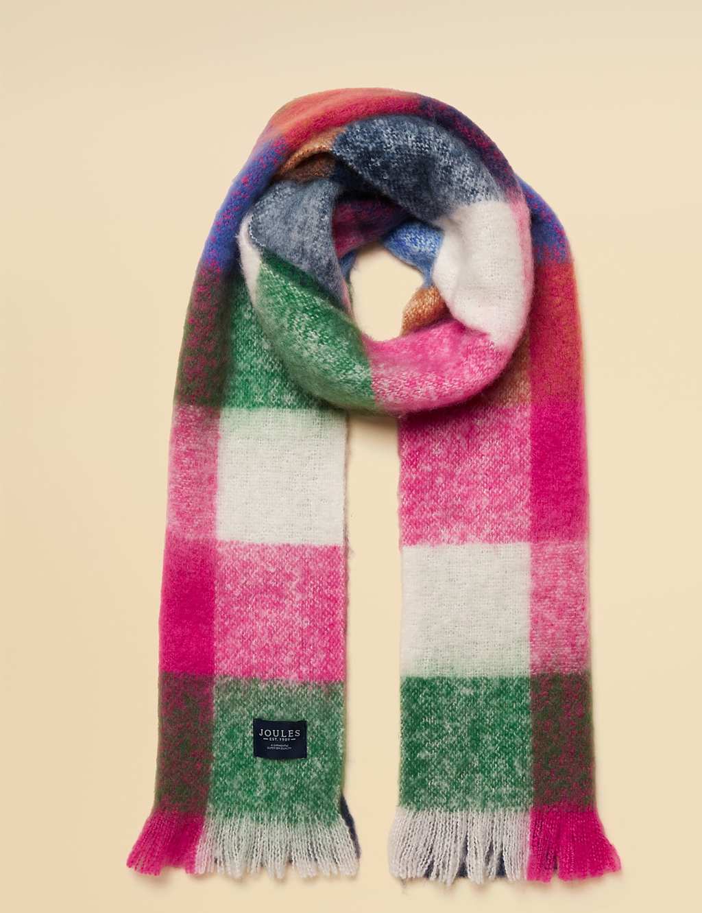 Joules Checked Scarf Green Mix