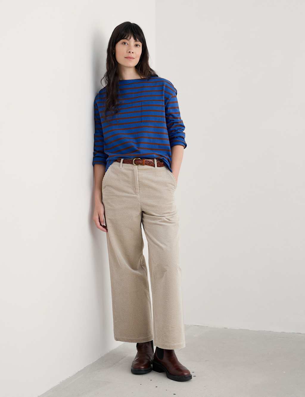 Seasalt Cornwall Pure Cotton Floral Funnel Neck Top Blue Mix