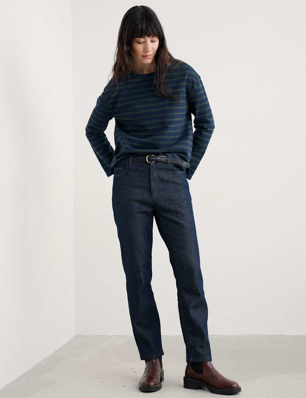 Seasalt Cornwall Pure Cotton Floral Funnel Neck Top Green Mix