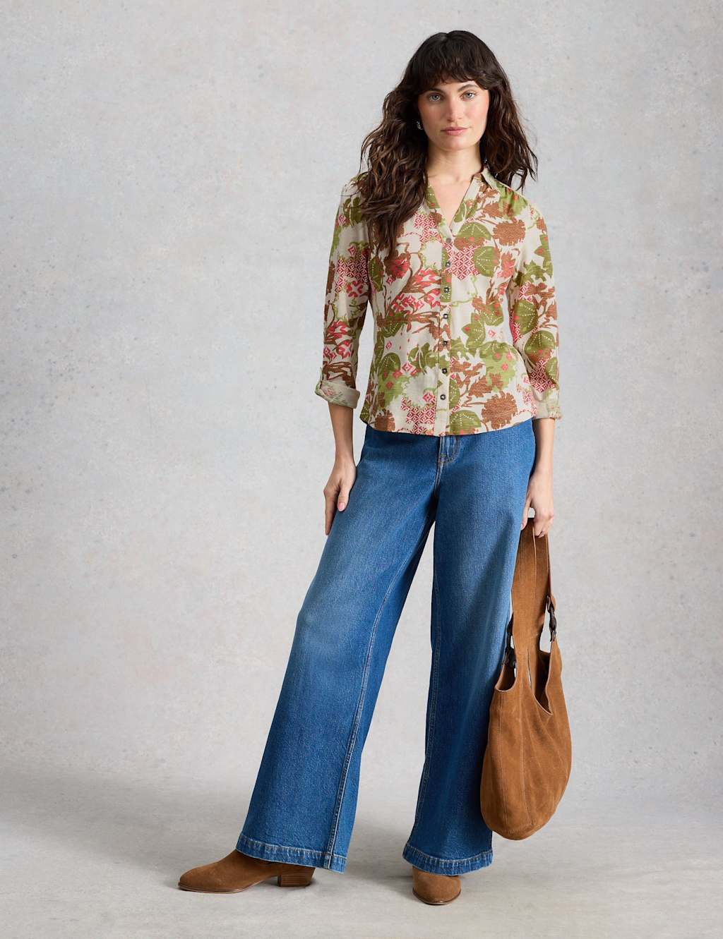 White Stuff Women's Pure Cotton Printed Shirt - 14 - Green Mix - Available at M&S