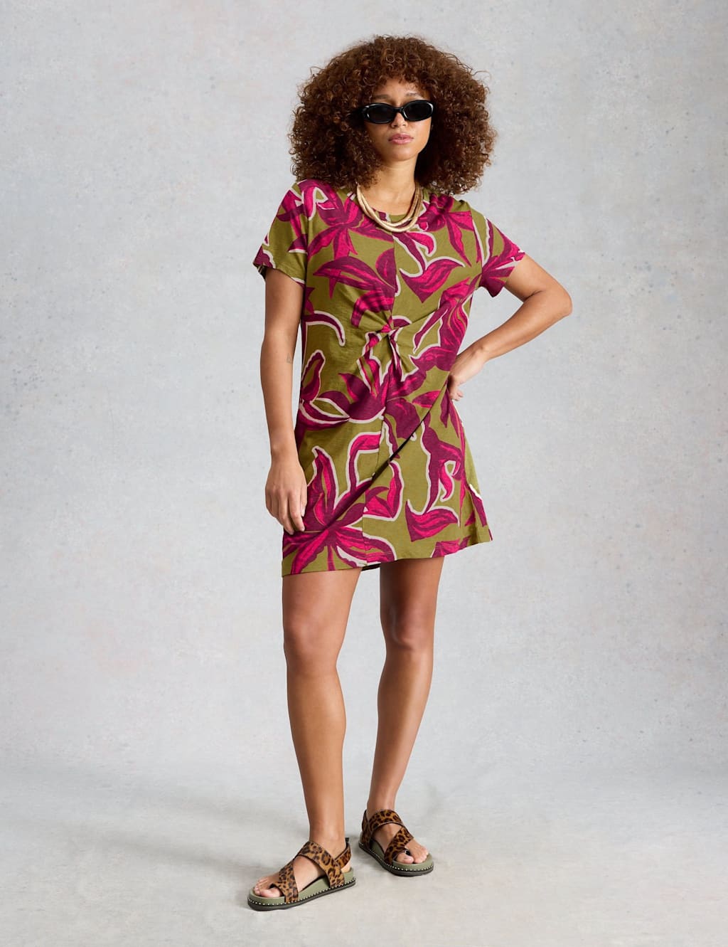 White Stuff Women's Pure Cotton Printed Mini T-Shirt Dress - Large - Green Mix - Available at M&S