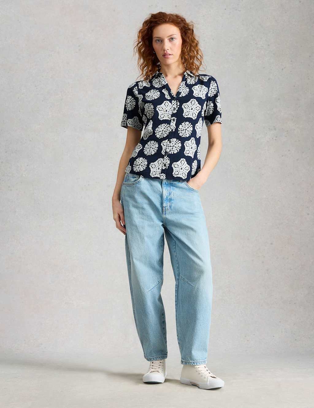 White Stuff Women's Jersey Floral Collared Shirt - 14 - Navy Mix - Available at M&S