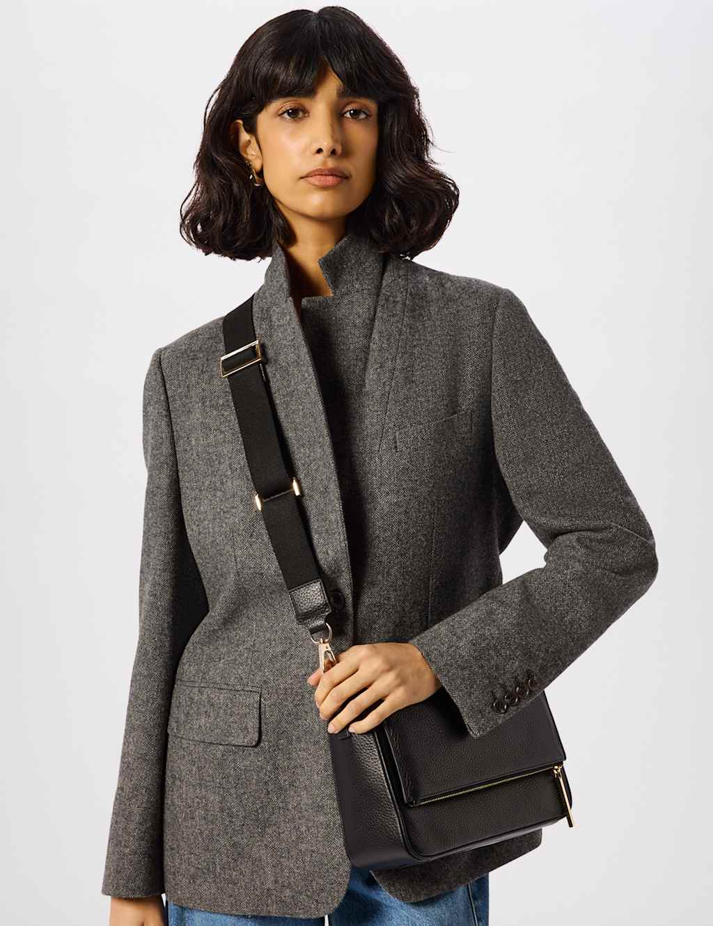 Whistles Women's Leather Textured Flap Cross Body Bag - Black - Available at M&S
