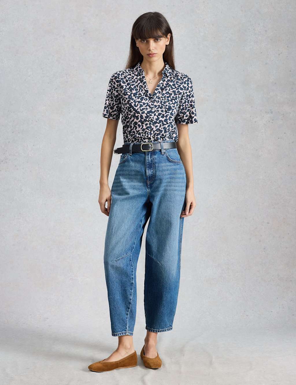White Stuff Women's Jersey Ditsy Heart Print Collared Shirt - 12 - Blue Mix - Available at M&S