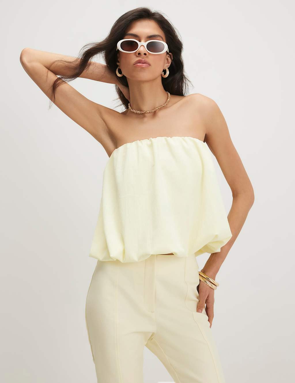 River Island Women's Bandeau Bubble Hem Top - Medium - Yellow - Available at M&S