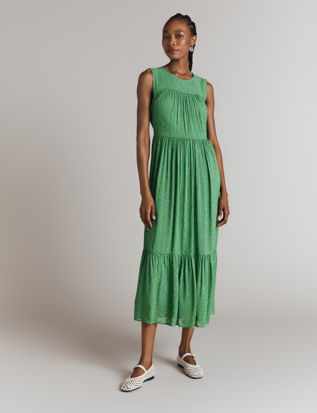 Jacquard Midi Tiered Dress