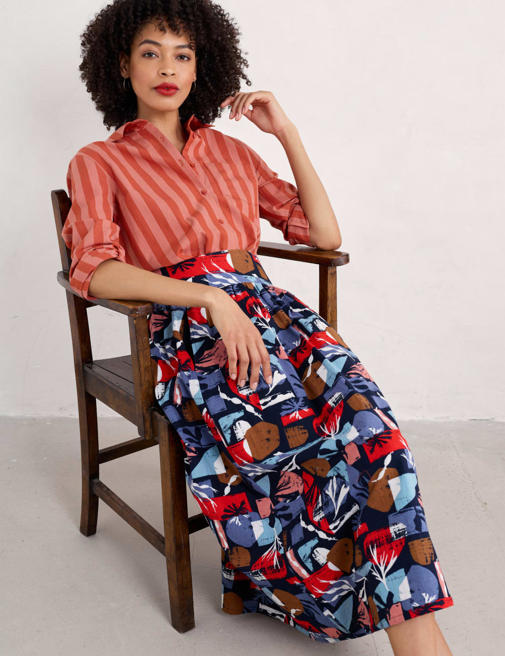 Pure Cotton Printed Midi A-Line Skirt