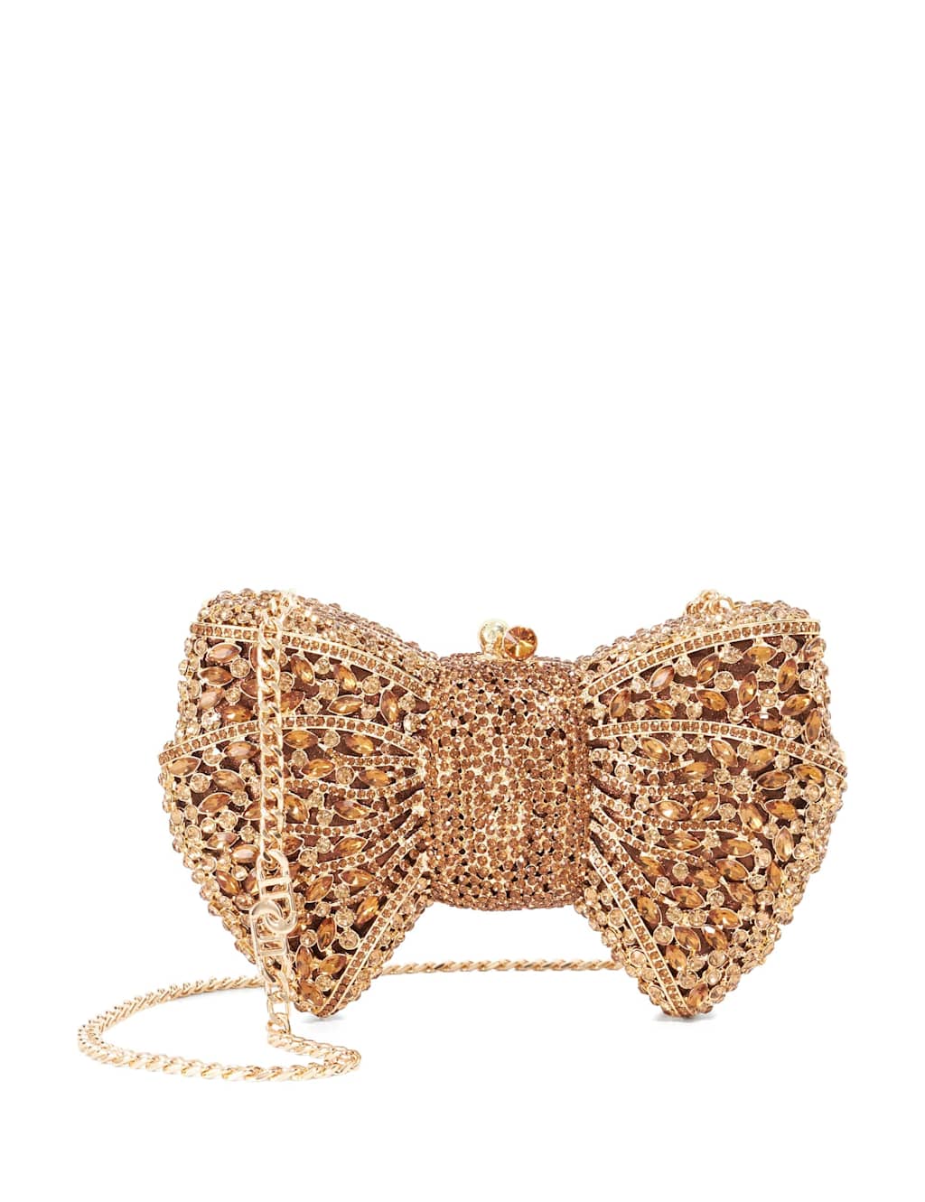 Dune London Diamante Bow Chain Strap Mini Clutch Bag Bronze