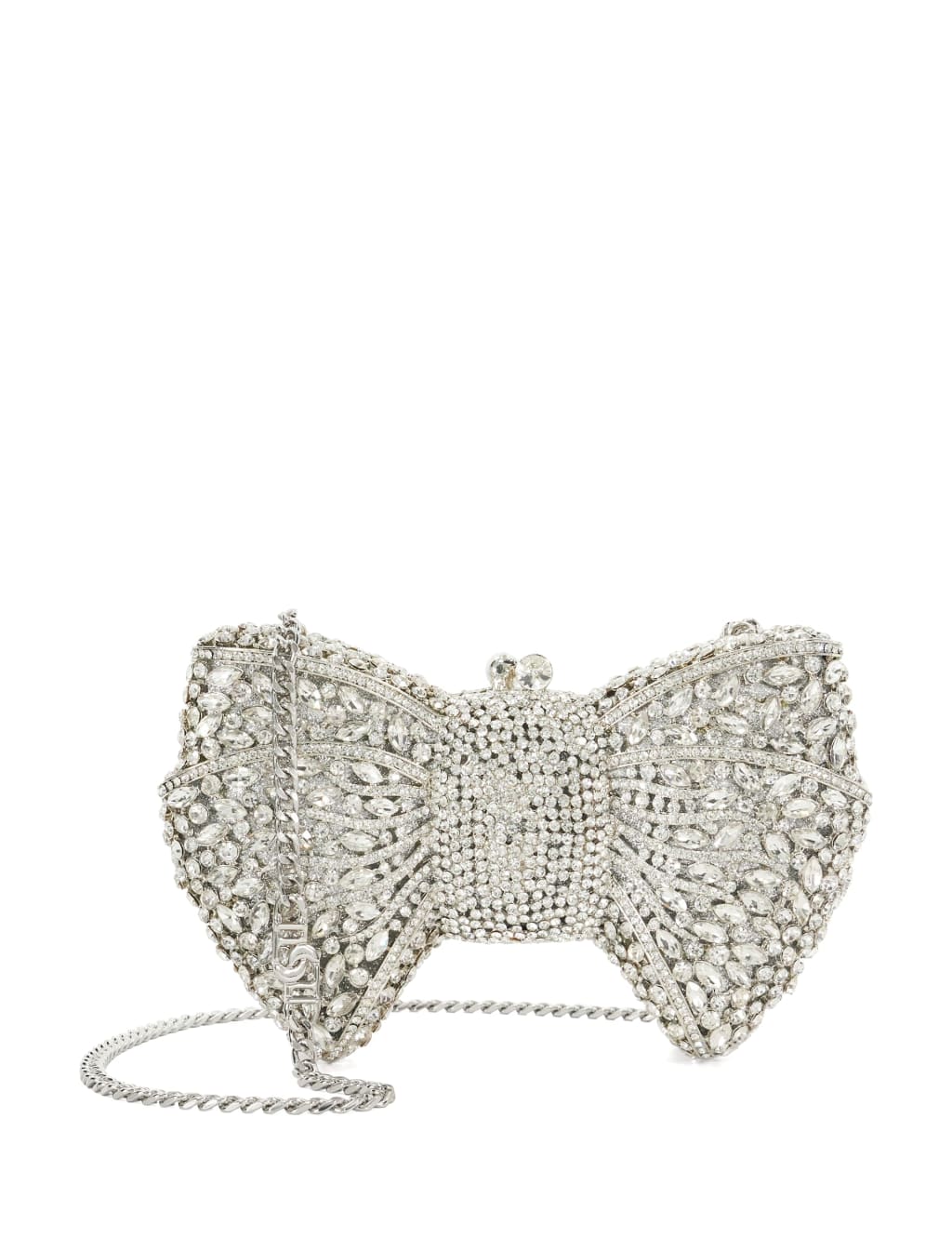 Dune London Diamante Bow Chain Strap Mini Clutch Bag Silver