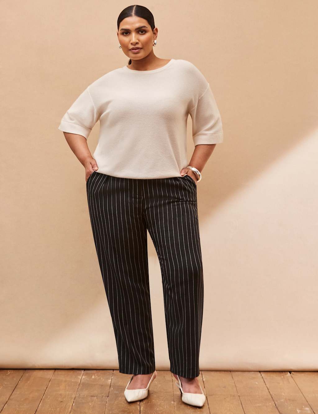 Live Unlimited London Pinstripe Tapered Trousers Black Mix