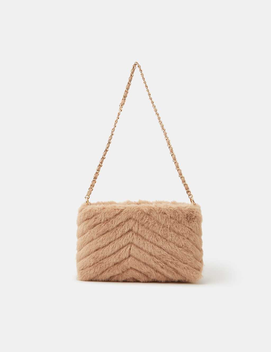 ACCESSORIZE Faux Fur Chain Strap Shoulder Bag Natural
