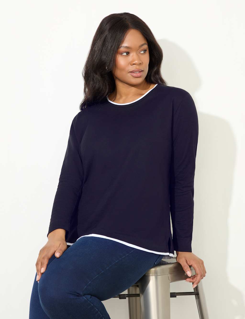 Pure Cotton Contrast Trim Top