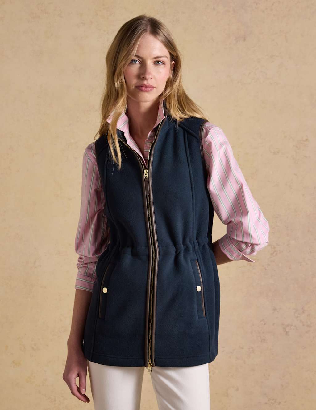 Joules Women's Fleece High Neck Longline Gilet - 8 - Navy - Available at M&S