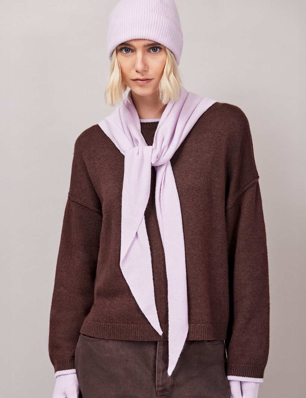 RO&ZO Cotton Rich Knitted Triangle Scarf Lilac