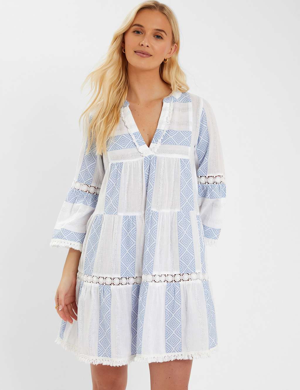 ACCESSORIZE Cotton Rich Striped Mini Beach Dress Blue Mix