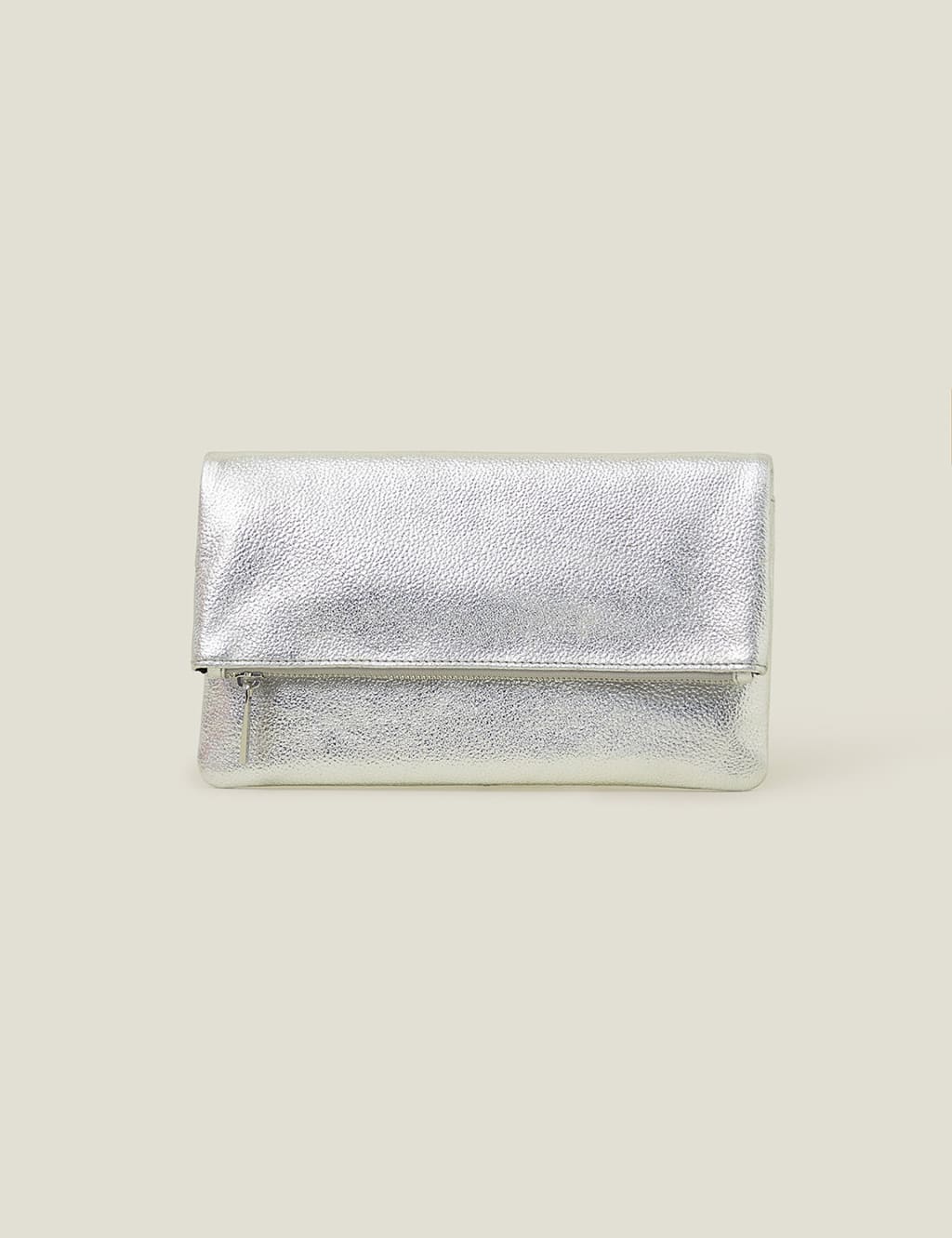 Leather Metallic Fold Over Clutch Bag