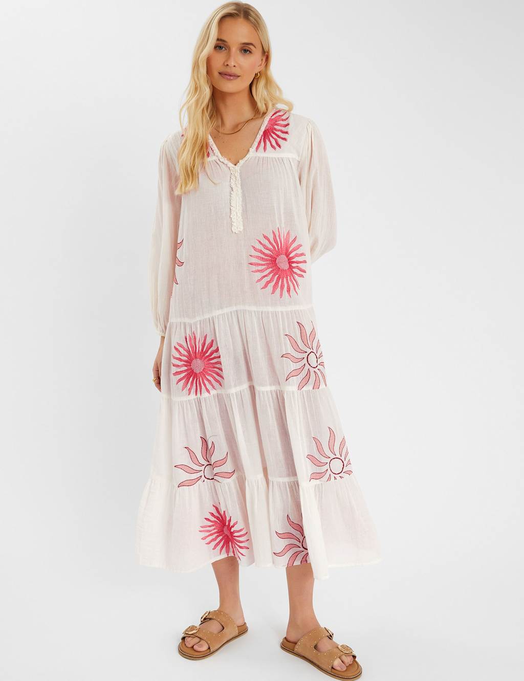 ACCESSORIZE Pure Embroidered Tiered Midaxi Dress Ivory